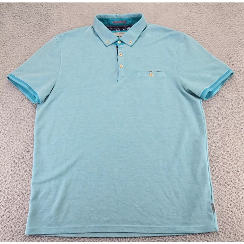 Ted Baker Shirt Mens 5 Large Green Polo Preppy Short Sleeve Pocket Golf
